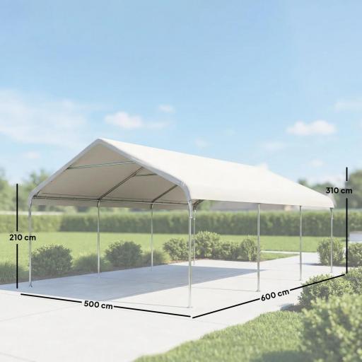 Carpa Garaje Portátil 5x6 m con Estructura de Acero Galvanizado Impermeable Anti-UV Cobertizo para Herramientas Crema [1]
