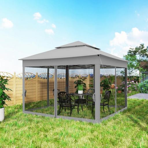 Carpa Plegable Gazebo 3,3x3,3 m con 4 Paredes Laterales de Malla Anti-UV y Bolsa de Transporte Gris Claro [7]