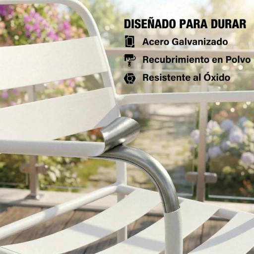Conjunto de Jardín Exterior de 3 Piezas de Acero Galvanizado con 2 Sillas y Mesa de Vidrio Templado Blanco [6]