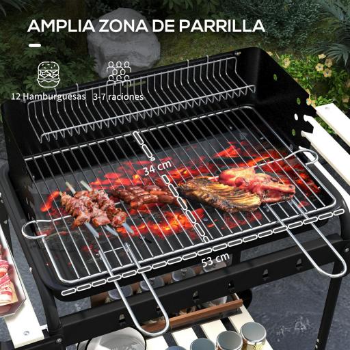 Barbacoa de Carbón con Ruedas Parrilla Ajustable en Altura Estantes y 6 Ganchos 103x47x95 cm Negro [2]