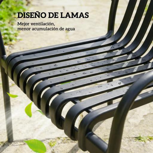 Juego de 4 Sillas de Jardín Exterior Apilables de PP con Respaldo Curvado Asiento de Listones 55x58,5x81,5 cm Negro [2]