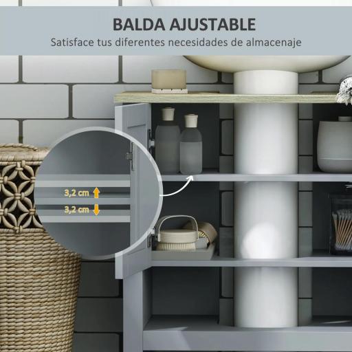 Armario para Debajo de Lavabo Compacto con 2 Puertas y Estante Interior Ajustable Mueble Auxiliar de Almacenamiento para Baño 60x30x60 cm Gris [6]