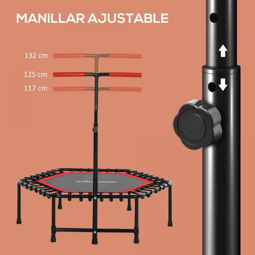 Trampolín de Fitness 114x114x132 cm con Mango Ajustable de 3 Niveles y Marco de Acero Rojo [3]