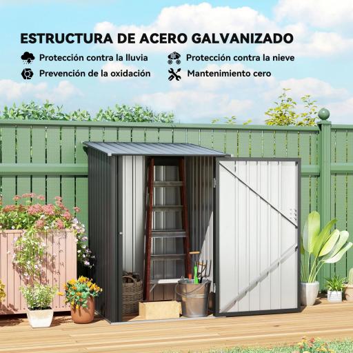 Caseta de Jardín Metálica 0,92 m² 100x103x160cm con 1 Puerta y Cerradura para Almacenamiento de Herramientas Gris Oscuro [4]