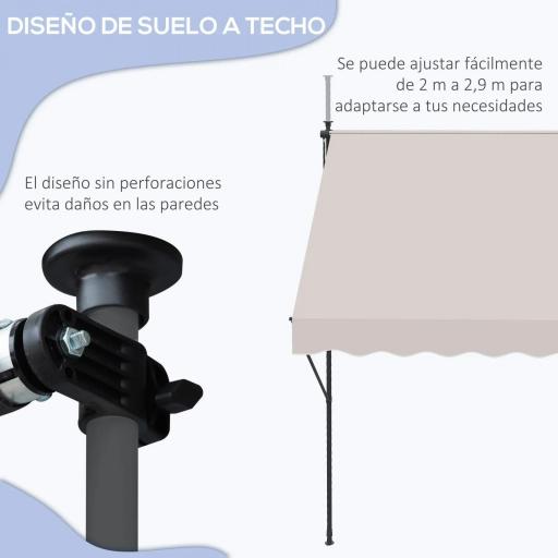 Toldo Manual Retráctil 200x175x210-310 cm Ajustable con Manivela Protección Solar UV40+ para Balcón Terraza Crema [2]