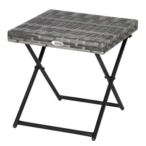 Mesa de Terraza Exterior de Ratán PE Plegable con Patas Cruzadas y Marco de Acero para Patio Balcón 40x40x40 cm Gris [8]