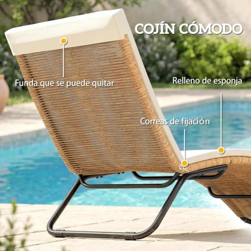 Tumbona de Jardín Exterior de Ratán en Forma de S con Cojín Asiento Transpirable y Estructura de Acero para Patio Crema [2]