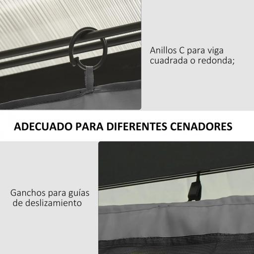  4 Paredes Laterales para Cenador 302x205 cm con 40 Ganchos y Anillos en C para Pérgola Gazebo Gris Claro [4]