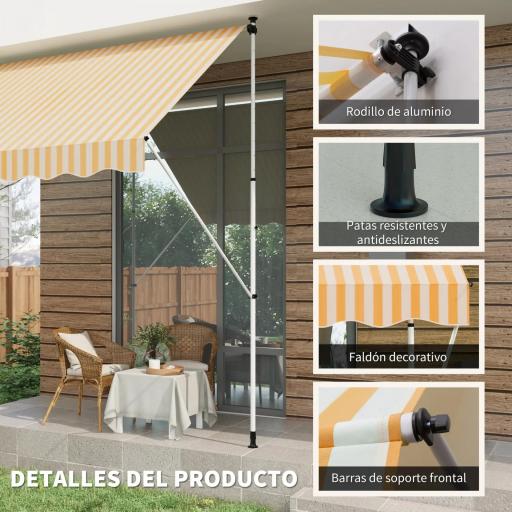 Toldo Manual Retráctil 300x150x170-280 cm con Altura Ajustable Manivela y Protección Solar para Terraza Naranja [3]
