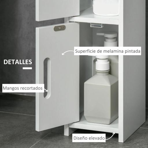 Columna Baño con 3 Puertas y 3 Estantes Mueble Auxiliar Alto de Estilo Moderno 15x17x120cm Blanco [7]