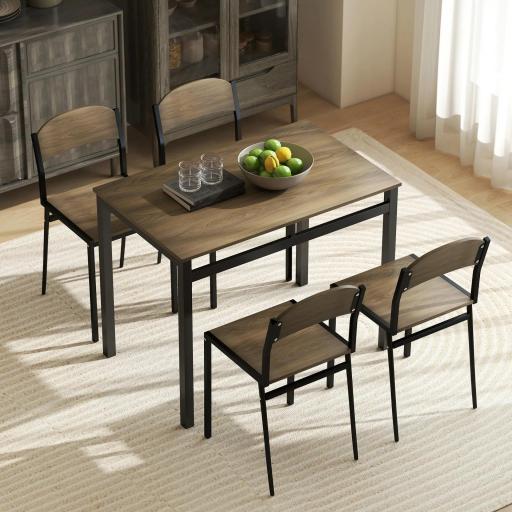 Juego de Mesa y 4 Sillas de Comedor Estilo Moderno Marco Metálico para Espacios Pequeños Marrón Oscuro y Negro [7]