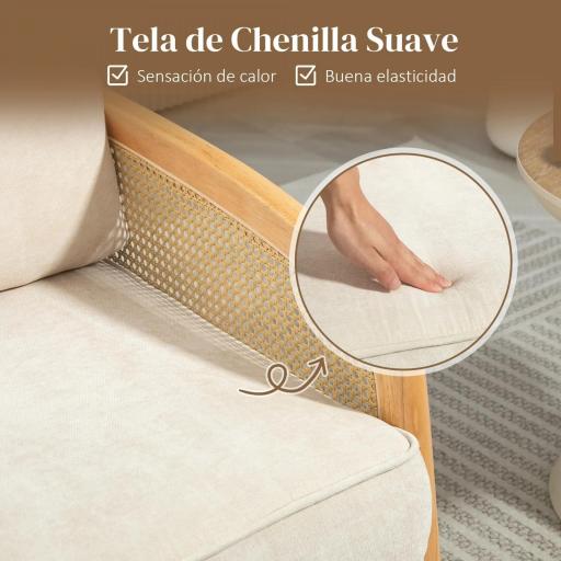 Butaca de Estilo Moderno con Apoyabrazos de Ratán Sintético Asiento de Espuma y Cojín Extraíble 67x75x88 cm Beige [5]