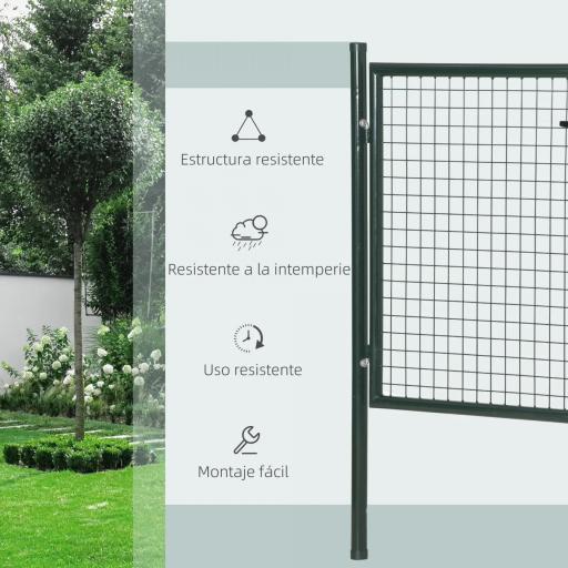 Puerta Verja de Jardín de Acero con Cerradura Manija y 3 Llaves Puerta de Valla Cerca para Exterior Patio Terraza 97x150 cm Verde [2]