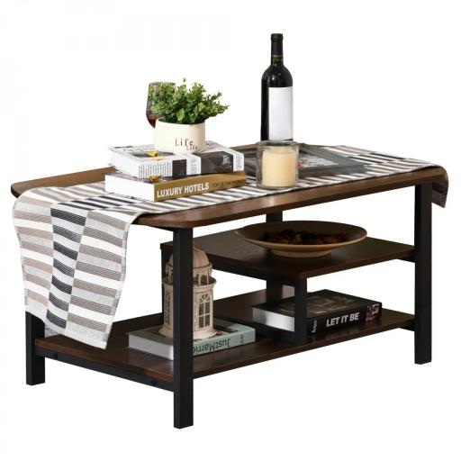 Mesa de Centro Mesa de Café con 2 Estantes para Salón Sala de Estar Dormitorio Estilo Vintage Madera 100x60x46 cm Marrón Rústico [9]