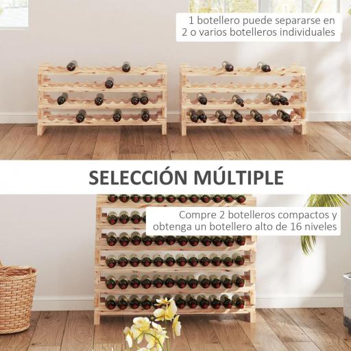 Botellero de Madera de 8 Niveles 96 Botellas Carga 100 kg para Cocina Bar 114x28x113,5 cm Madera Natural [4]