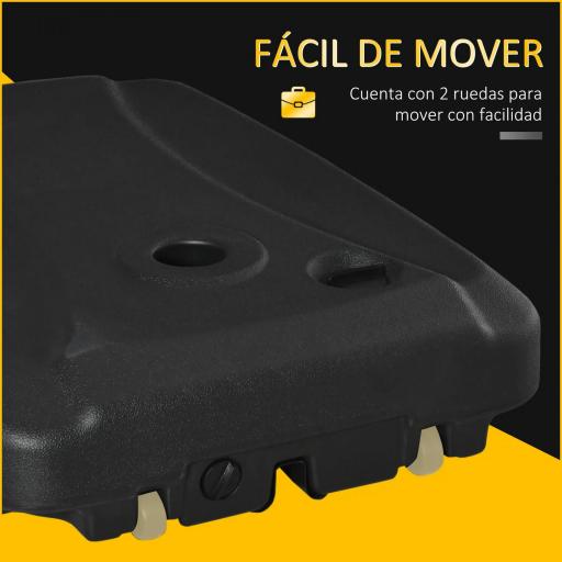 Base de Sombrilla con 2 Ruedas Rellenable de Agua 60 kg Arena 68 kg o Mixto 75 kg 80x60x17 cm Negro [2]