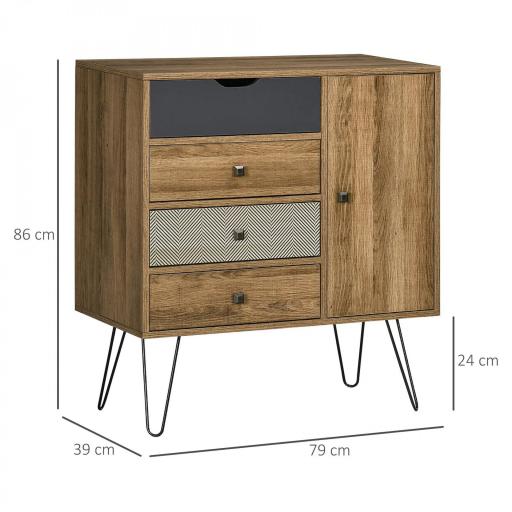 Cómoda con 4 Cajones Estilo Boho Cajonera de Madera con Patas de Metal para Salón Dormitorio 79x39x86 cm Marrón [1]