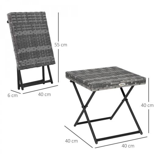 Mesa de Terraza Exterior de Ratán PE Plegable con Patas Cruzadas y Marco de Acero para Patio Balcón 40x40x40 cm Gris [1]