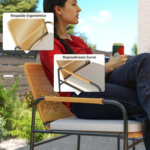 Conjunto de Muebles de Jardín de Ratán Sintético con 2 Sillas con Cojines Extraíbles y Mesa con Tablero de Metal Natural [4]