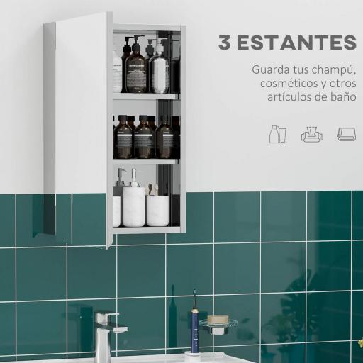 Armario de Baño con Espejo Armario de Pared con 3 Estantes de Almacenamiento para Ducha Aseo 39x12x60 cm Plata [2]