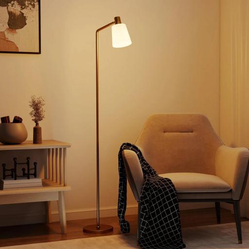 Lámpara de Pie LED Regulable con 3 Temperaturas de Color 3000K-6500K Pantalla Giratoria Bombilla E27 Blanco y Dorado [8]