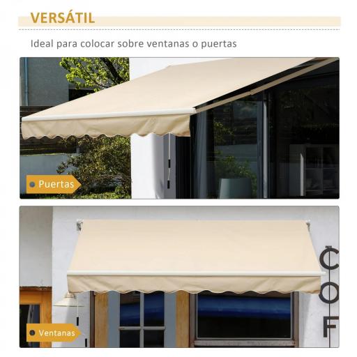 Toldo de Pared con Brazo Articulado y Manivela Marco Resistente de Aluminio y Cubierta de Poliéster 295x245 cm Beige [4]