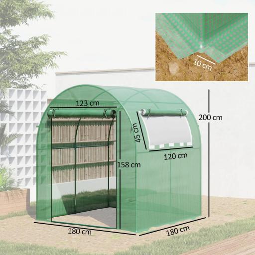 Invernadero de Jardín 180x180x200 cm Invernadero de Túnel Pequeño con Puerta Enrollable y Ventana de Malla Verde [1]