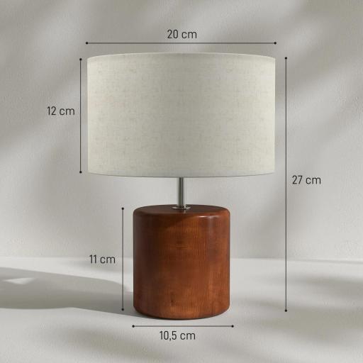 Lámpara de Mesa Rústica Lámpara de Mesita de Noche con Base de Madera Pantalla de Lino Interruptor Basculante Marrón [1]