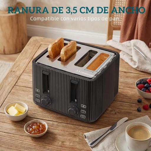 Tostadora 4 Ranuras Anchas 7 Niveles de Tostado Función Descongelar Recalentar y Cancelar Bandeja Extraíble Negro [2]