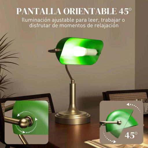 Lámpara de Escritorio Banquero E27 con Pantalla Ajustable Interruptor Basculante para Hogar Oficina Biblioteca Verde [5]