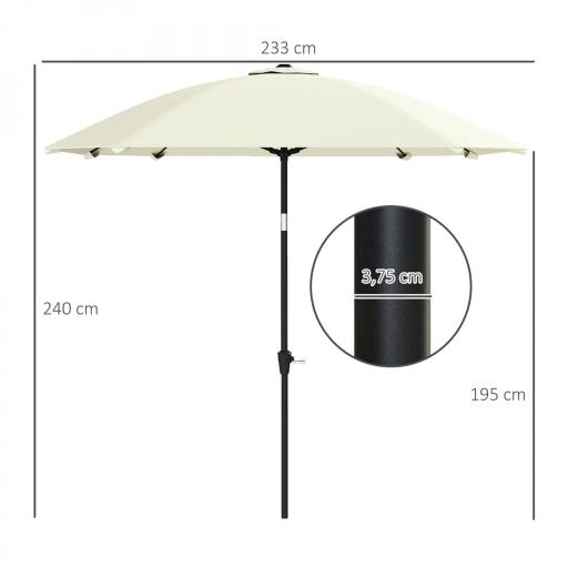 Sombrilla de Jardín 233x233 cm Ángulo Ajustable Impermeable Poste de Aluminio Varillas de Fibra de Vidrio Manivela Crema [1]