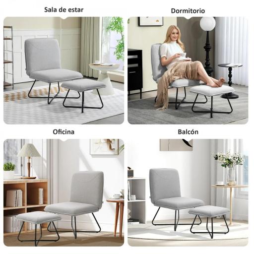 Butaca con Reposapiés Sillón para Lectura con Patas de Acero en Forma de Cruz Gris Claro [4]