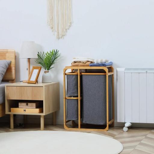 Cesto para Ropa Sucia de Bambú Cesta para la Colada con 3 Bolsas de Tela Extraíbles 50x32x69,7 cm Gris