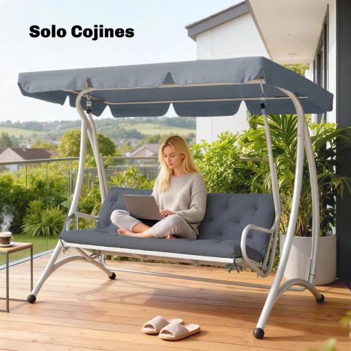 Cojín para Banco de Jardín con Respaldo, 150x98x8 cm, Colchón de Banco de 3 Plazas para Interior y Exterior con Relleno Grueso y Cintas de Sujeción, para Columpio, Terraza, Balcón Gris Oscuro [7]