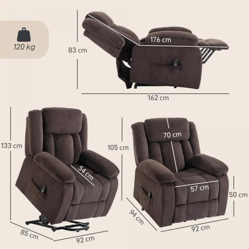 Sillón Relax Reclinable Eléctrico Levanta Personas con Puerto USB Control Remoto Asiento Ancho Reposapiés Marrón [1]