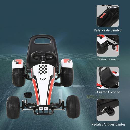 Go Kart a Pedales para Niños de +3 Años Coche de Pedales Infantil con Asiento Ajustable y Freno de Mano 104x66x57 cm Blanco y Negro [3]