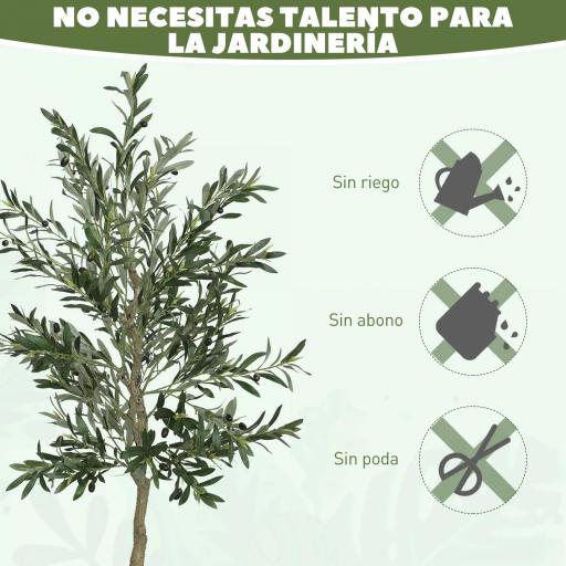 Planta Artificial Decorativa de 180cm Árbol de Olivo con 900 Hojas y 40 Aceitunas en Maceta para Interior Verde [5]