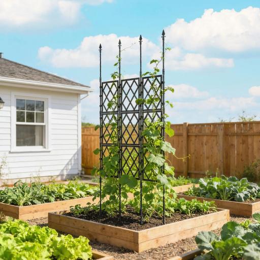 Enrejado de Jardín Plegable Soporte para Plantas Trepadoras con Montaje DIY y Marco de Acero 85x197 cm Negro [5]