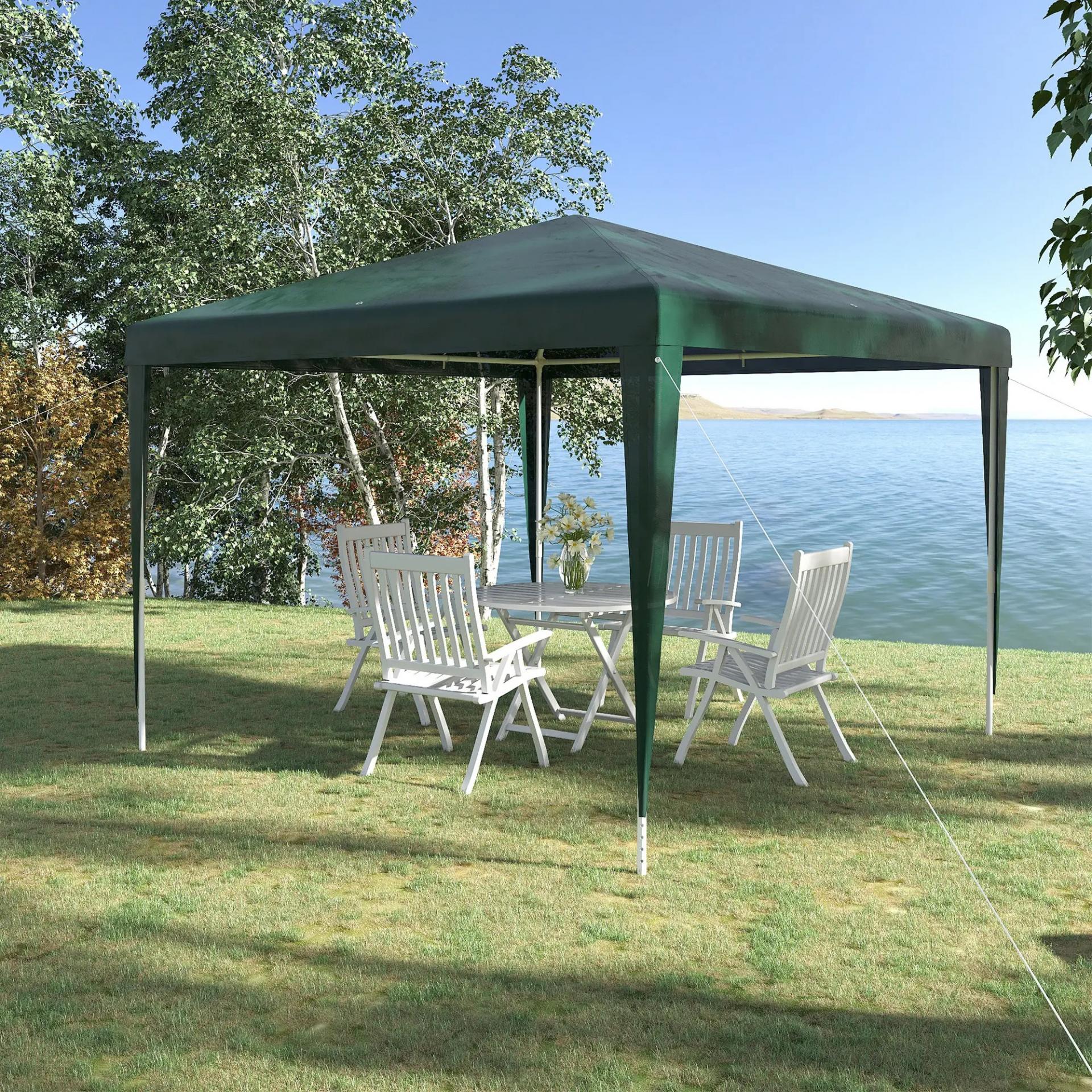 Carpa Desmontable 3x3 m Cenador Pabellón de Jardín con 4 Orificios de Drenaje y Marco de Acero para Terraza Patio Verde