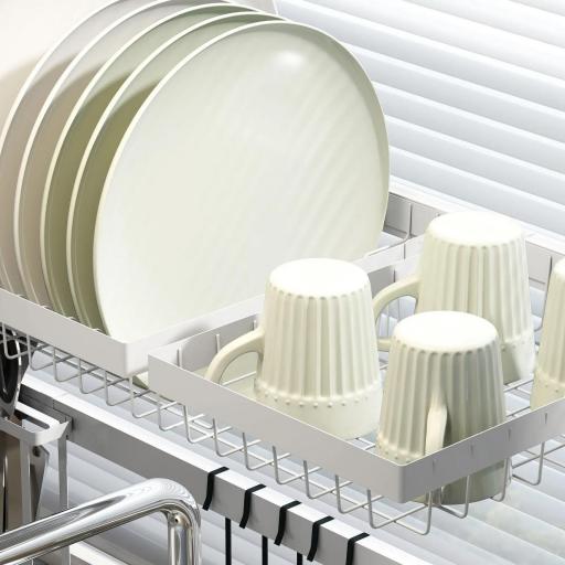 Escurreplatos de Acero de 2 Niveles para Fregadero con Soporte de Tabla de Corte y Cubiertos 100x30x54,5cm Blanco [7]