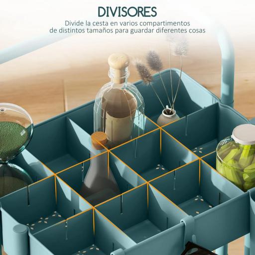 Carrito Auxiliar con Ruedas Carro de Almacenaje Multifuncional con Ganchos y Cajas Colgantes 42x38x86,5 cm Azul Verdoso [7]