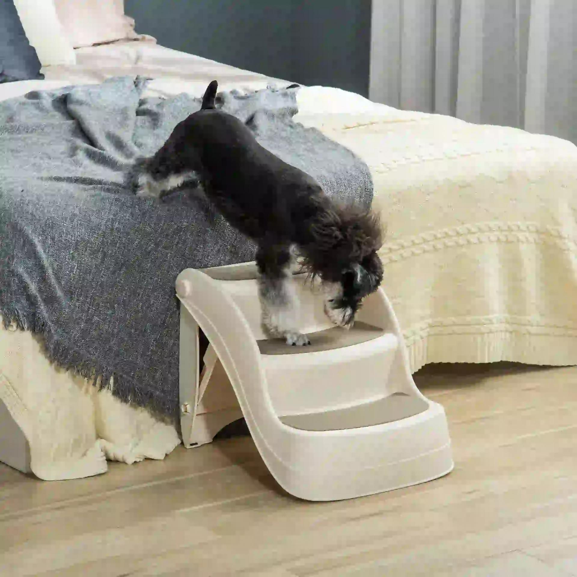 Escalera para Mascotas de 3 Peldaños Plegable Escalón para Perros Gatos para Cama Sofá 49x38x38 cm Crema