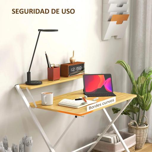 Escritorio Plegable con Estante Abierto Escritorio Pequeño para Estudio Hogar Oficina 86x66x82 cm Natural [5]