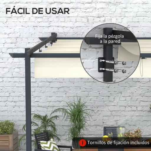 Pérgola 3x3 m Cenador de Jardín con Techo Retráctil de Poliéster y Marco de Acero Crema y Gris Oscuro [7]