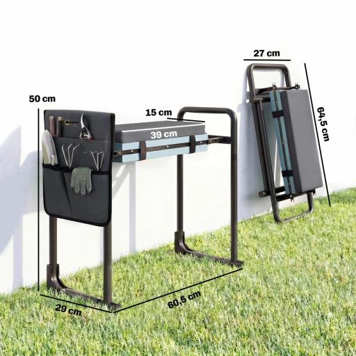 Taburete de Jardín Plegable con Almohadilla de Espuma EVA Asiento de Jardín con Bolsa para Herramientas Gris Oscuro [1]