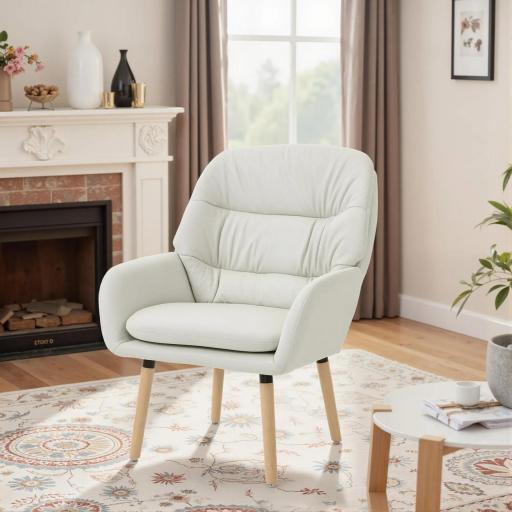 Sillón de Salón Moderno Acolchado de Doble Capa Tapizado en Cuero Sintético Patas de Madera 68x74x89 cm Crema [7]