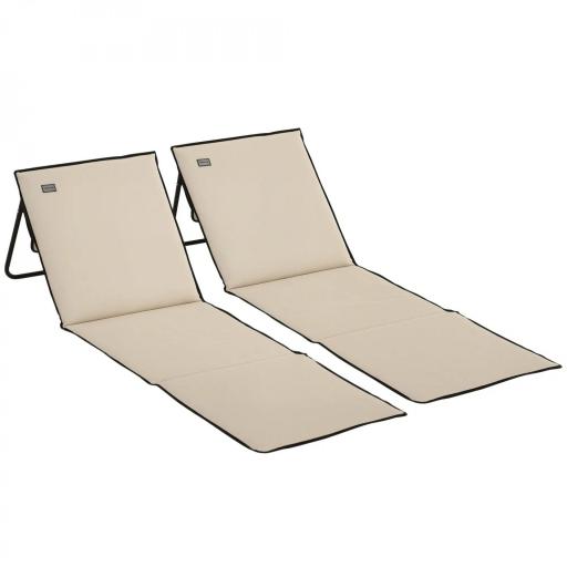 Conjunto de 2 Esterillas de Playa con Respaldo Reclinable y Bolsa de Transporte para Jardín Camping 142x51x40 cm Beige [8]