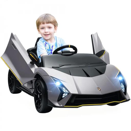 Coche Eléctrico para Niños Lamborghini Autentica con Batería 12V Mando a Distancia Faros Bocina Arranque Suave y Música MP3 Gris [9]