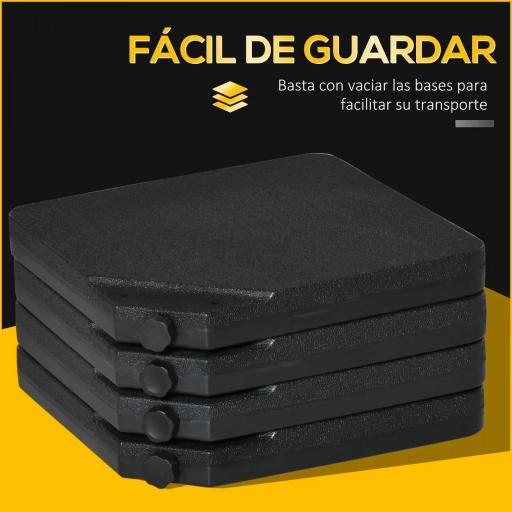 Conjunto de 4 Pesos Rellenables para Base de Sombrilla Cruzada con 15 Litros de Agua o 17,5 kg de Arena Negro [2]