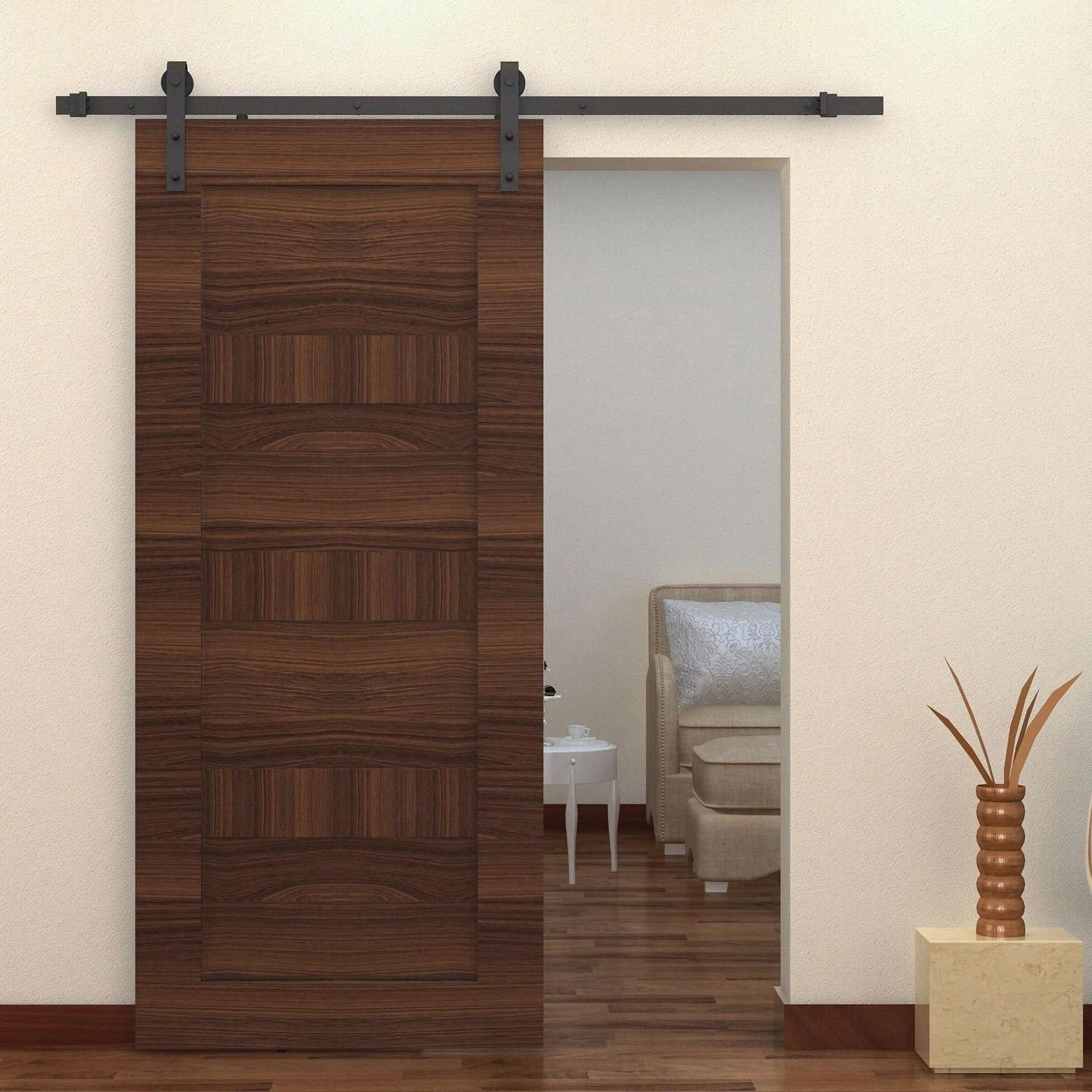 200 cm Herraje para Puerta Corredera de Madera Kit de Accesorios Guía de Riel con Tornillos Carga Máx. 90 kg Acero al Carbono Marrón